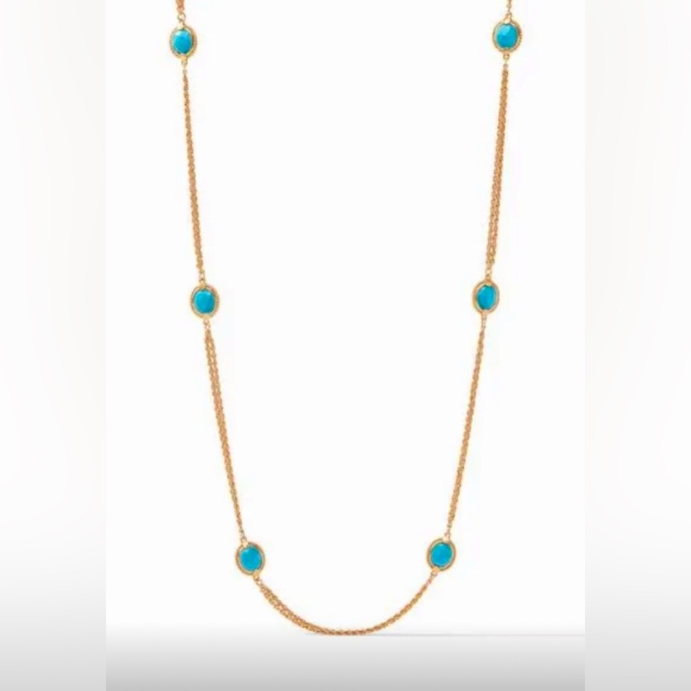 NWT authentic luxury RARE Julie Vos Gold Necklace with Turquoise Stones - Picture 2 of 16